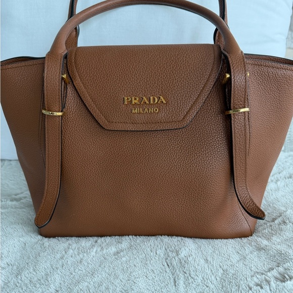 Prada Handbags - Authentic Prada Caramel Vitello Leather Satchel with Gold Hardware